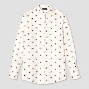 Victoria Beckham for Target Bee Print Long Sleeve Ivory Cotton Blouse Size M